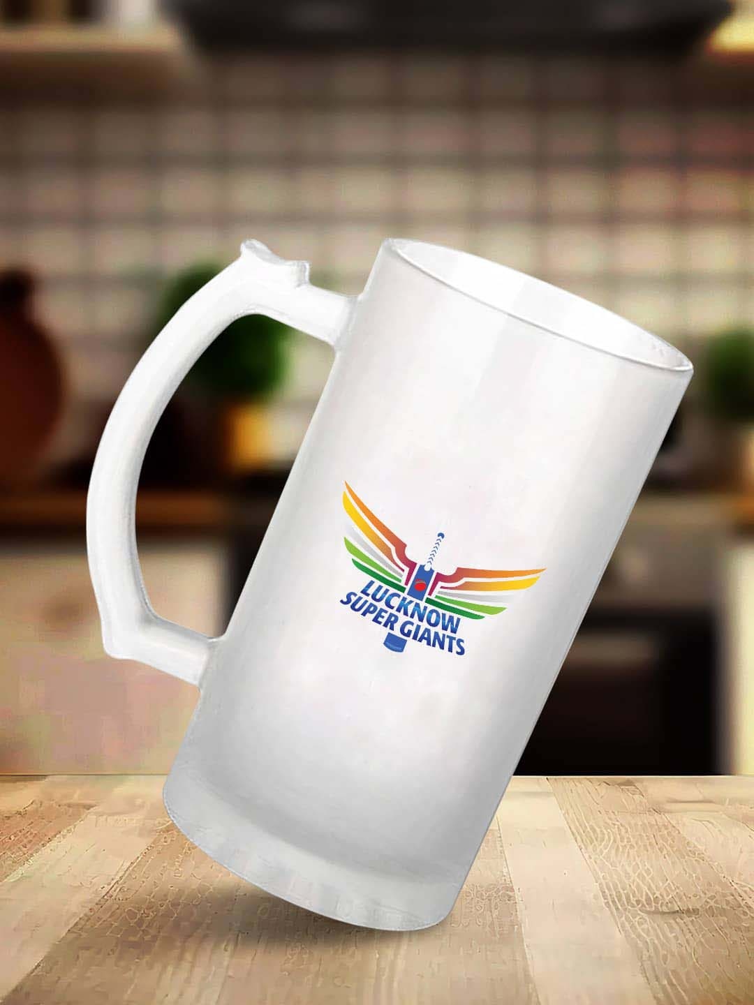 

macmerise Transparent & Blue Printed Glass Matte Mug 475 ML