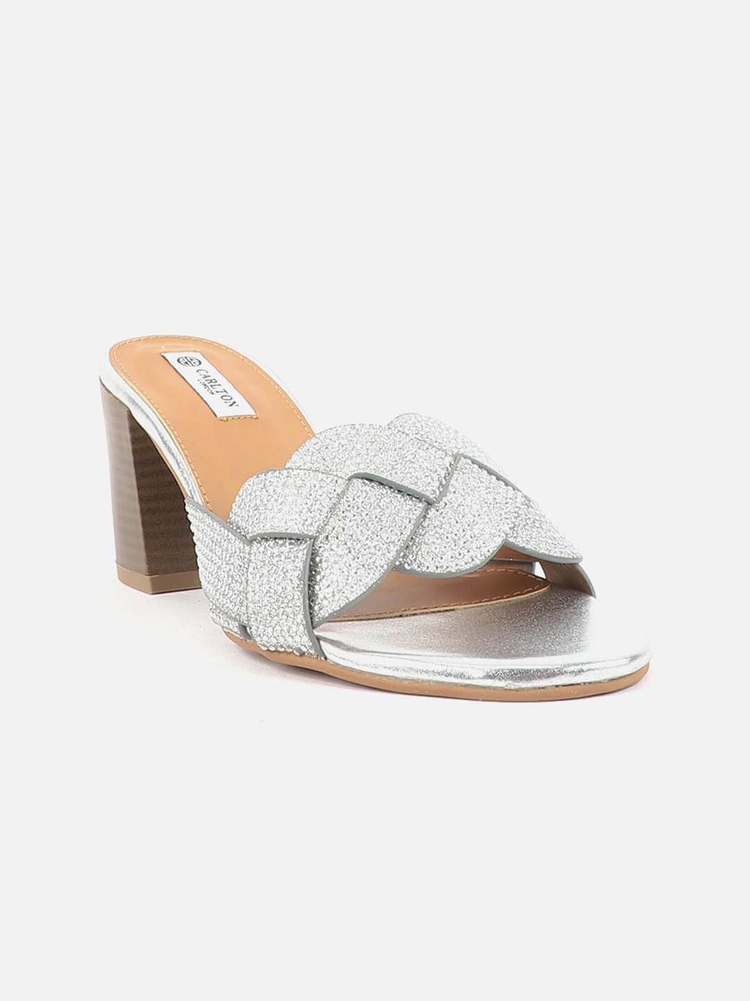 

Carlton London Embellished Open Toe Block Heels, Silver