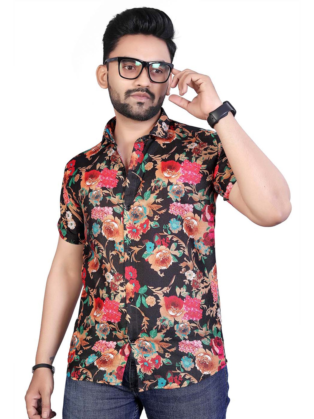 

Bought First Premium Floral Printed Organic Cotton Casual Shirt, Black