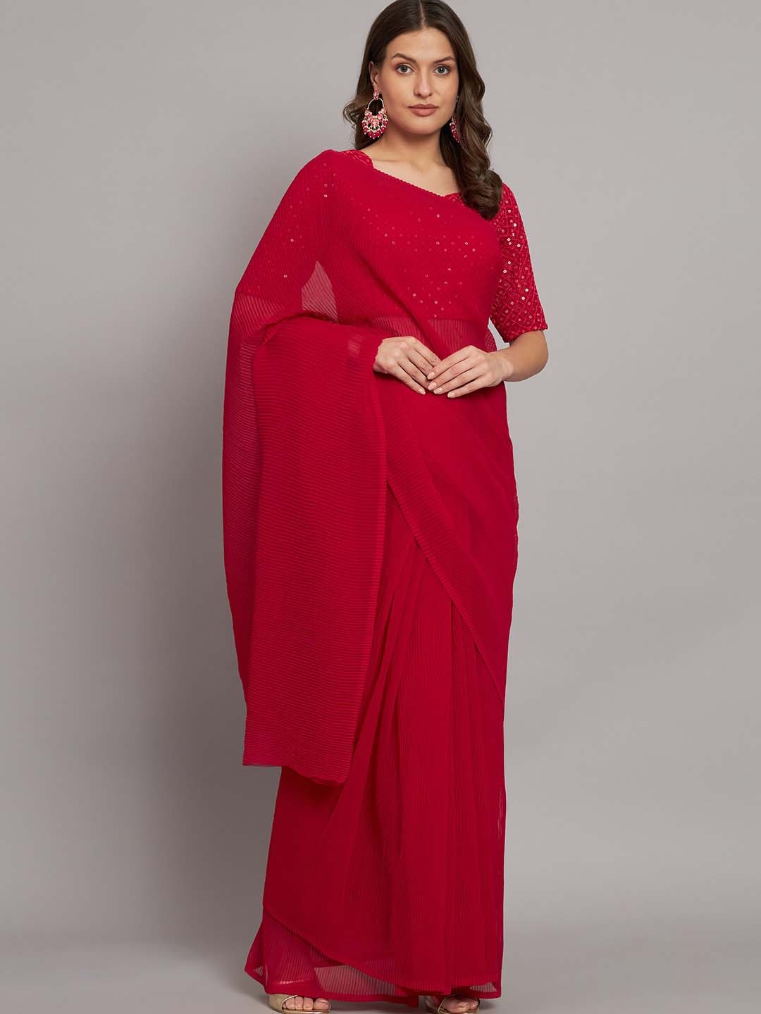 

KALINI Pink Striped Pure Georgette Saree