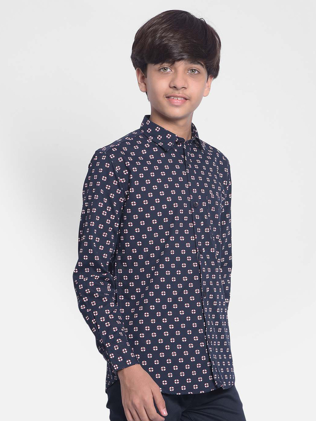 

Crimsoune Club Boys Floral Printed Slim Fit Opaque Cotton Casual Shirt, Navy blue