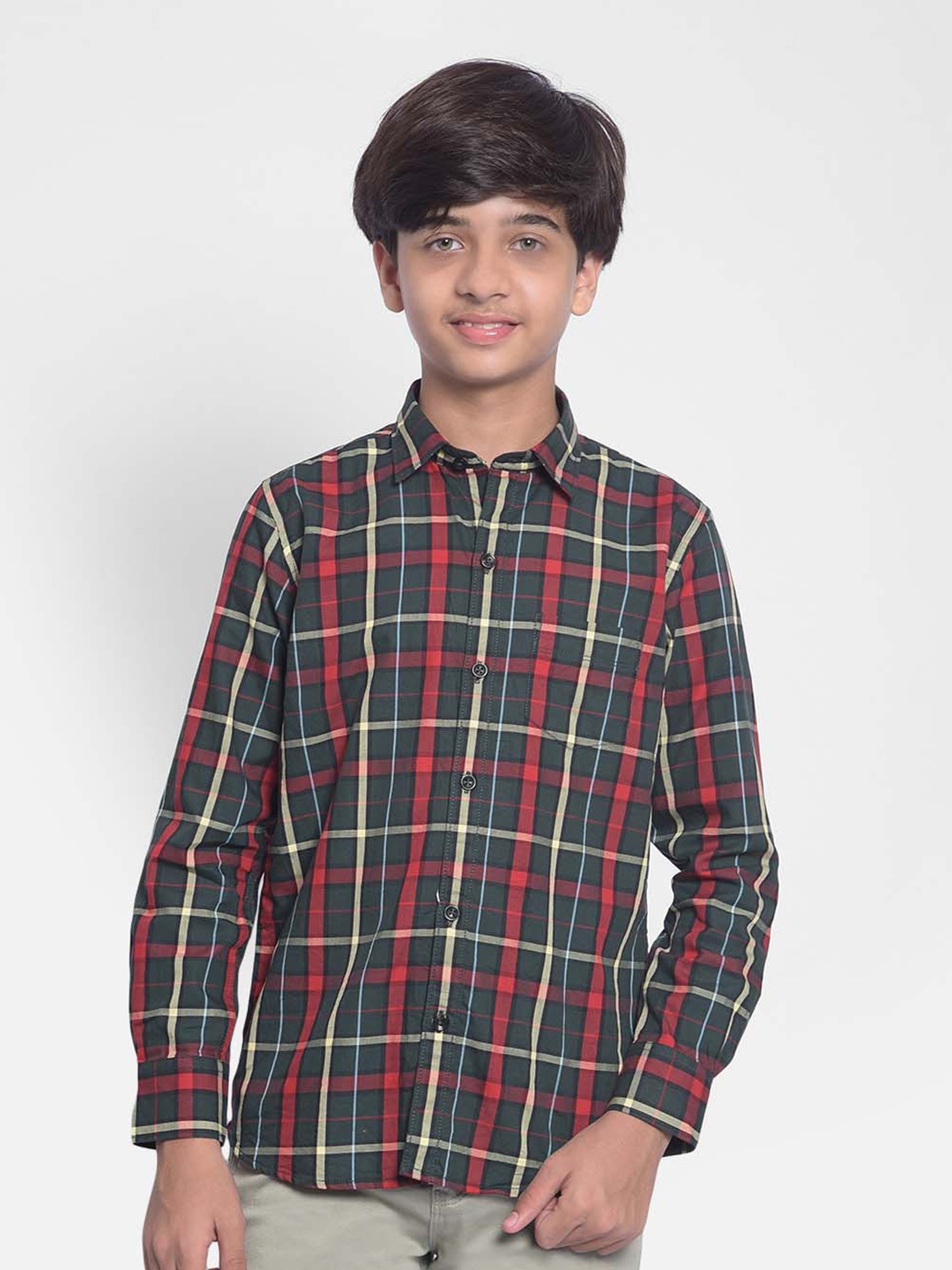 

Crimsoune Club Boys Slim Fit Tartan Checked Pure Cotton Casual Shirt, Blue