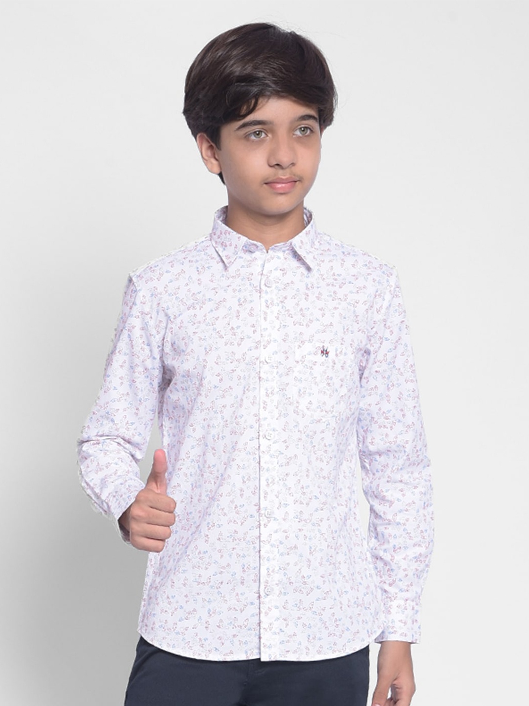 

Crimsoune Club Boys Slim Fit Floral Printed Cotton Casual Shirt, White