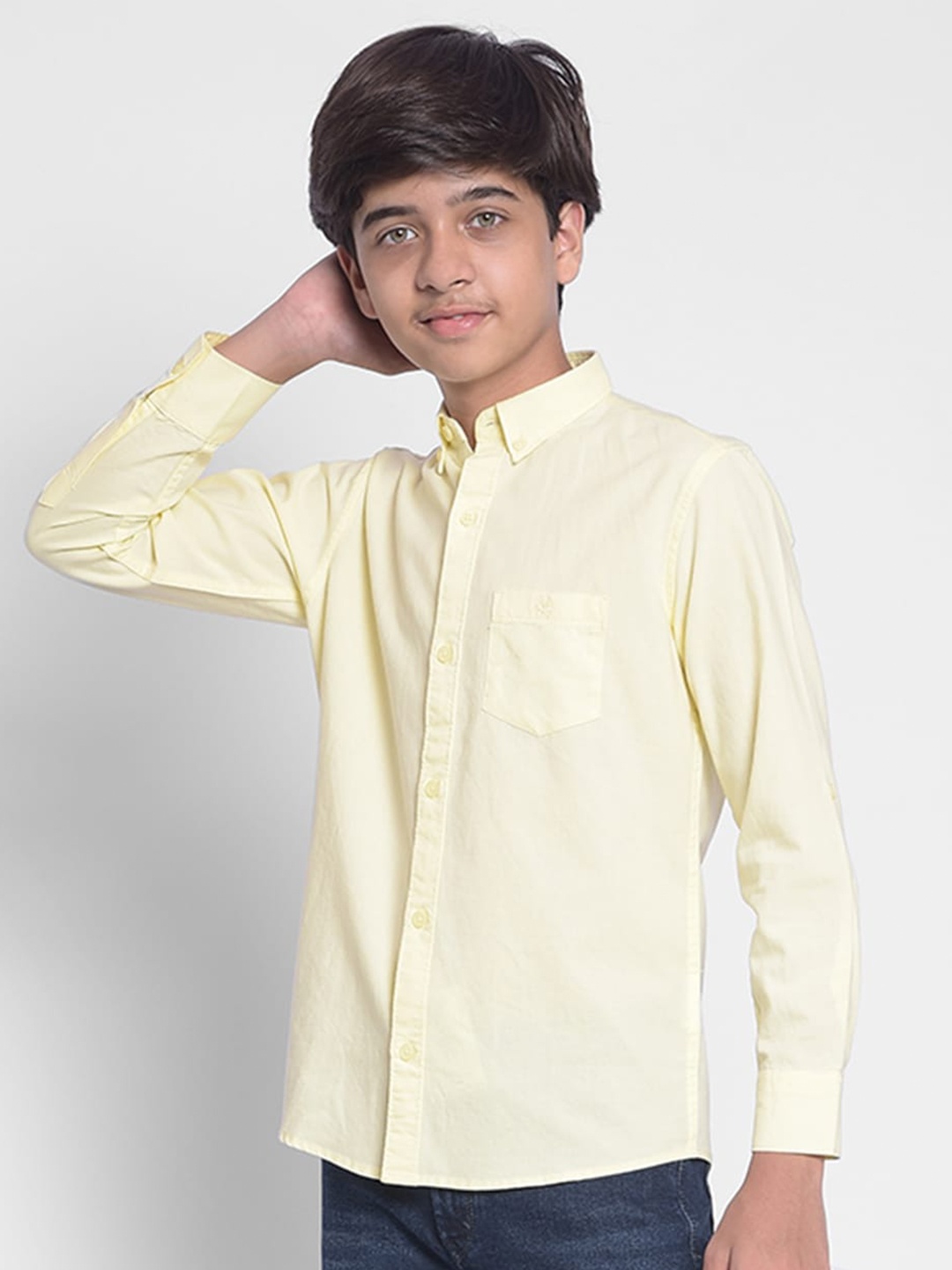 

Crimsoune Club Boys Slim Fit Opaque Cotton Casual Shirt, Yellow