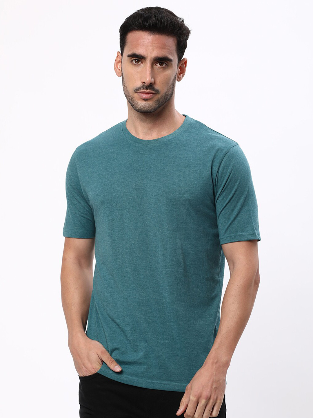 

R&B Round Neck Cotton T-shirt, Green