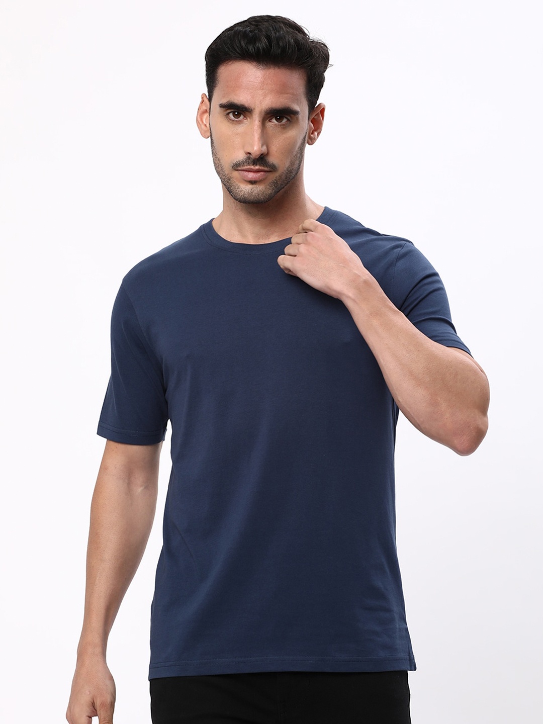 

R&B Men Blue Raw Edge T-shirt