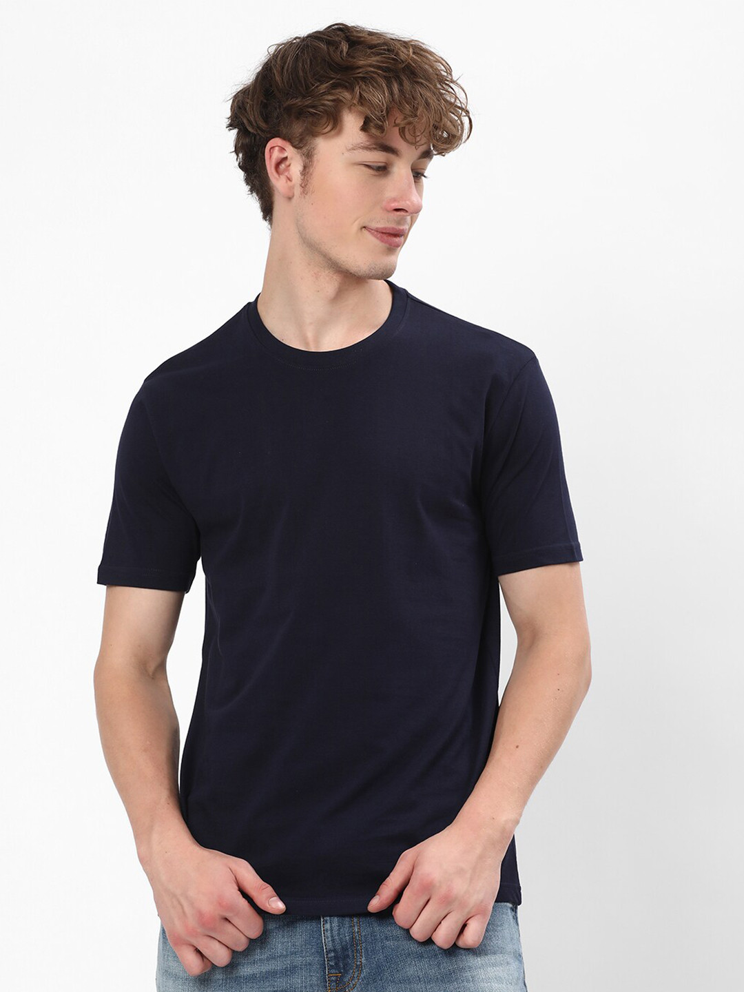

R&B Men Blue V-Neck Pockets T-shirt