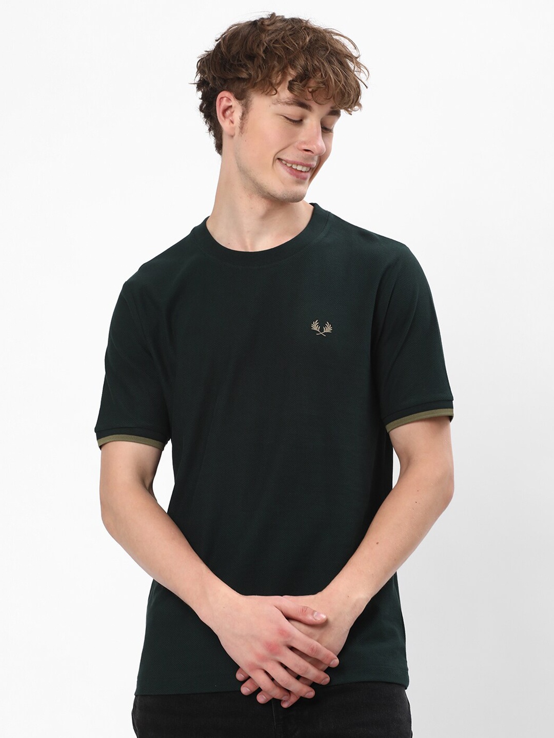 

R&B Round Neck Short Sleeves Cotton T-shirt, Green