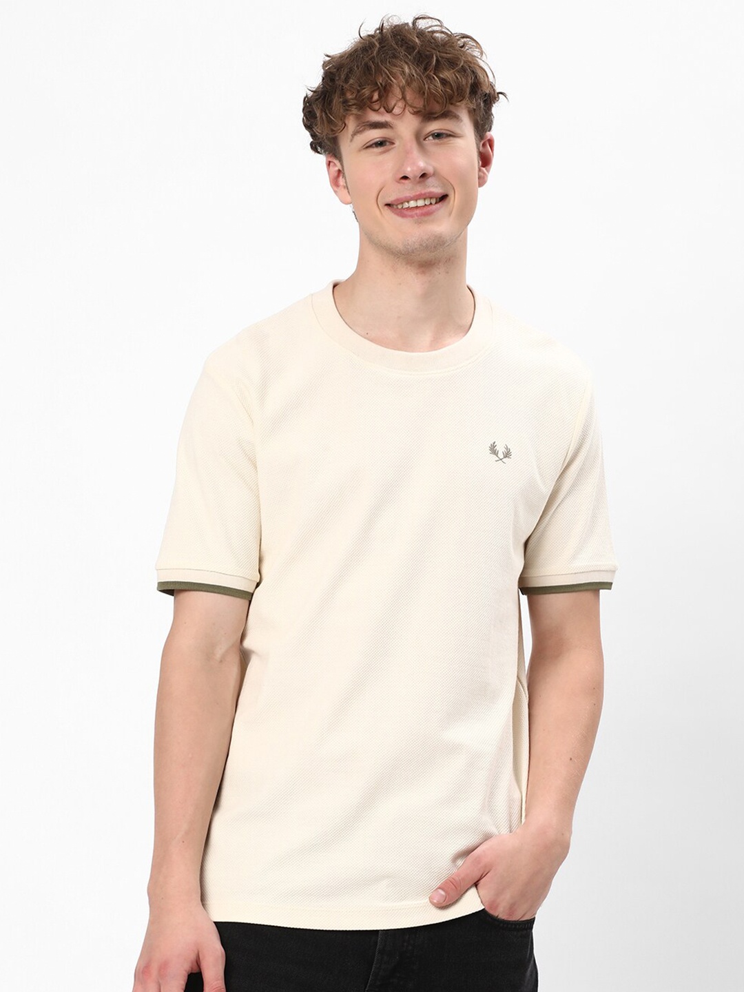 

R&B Men Beige Extended Sleeves Pockets T-shirt