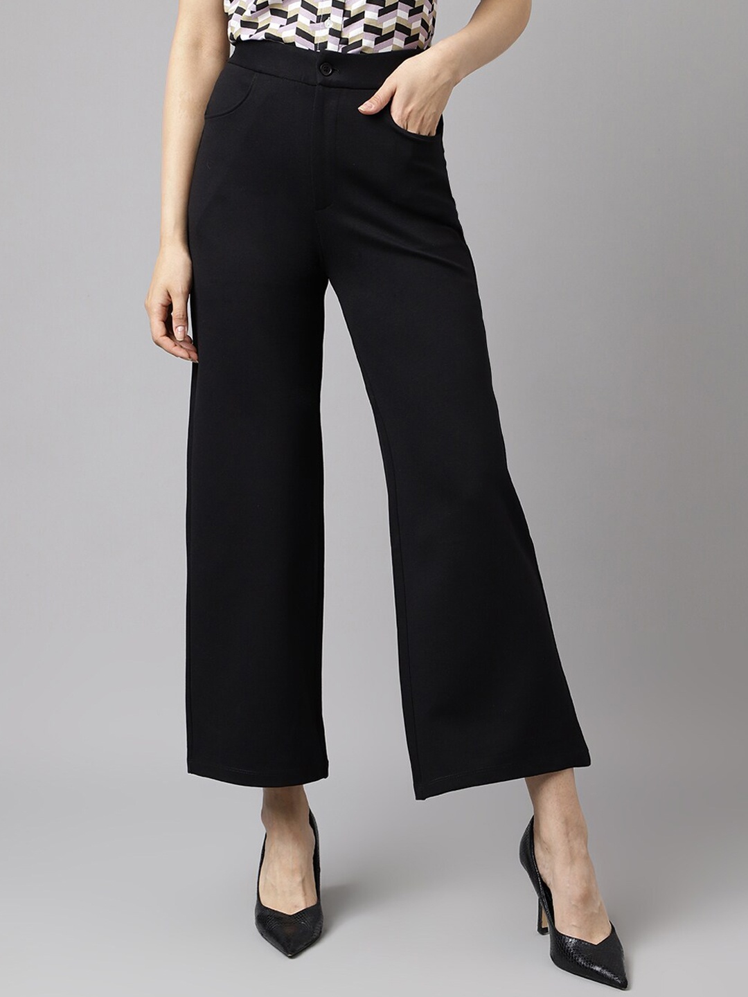 

Latin Quarters Women Mid-Rise Flared Trouser, Black
