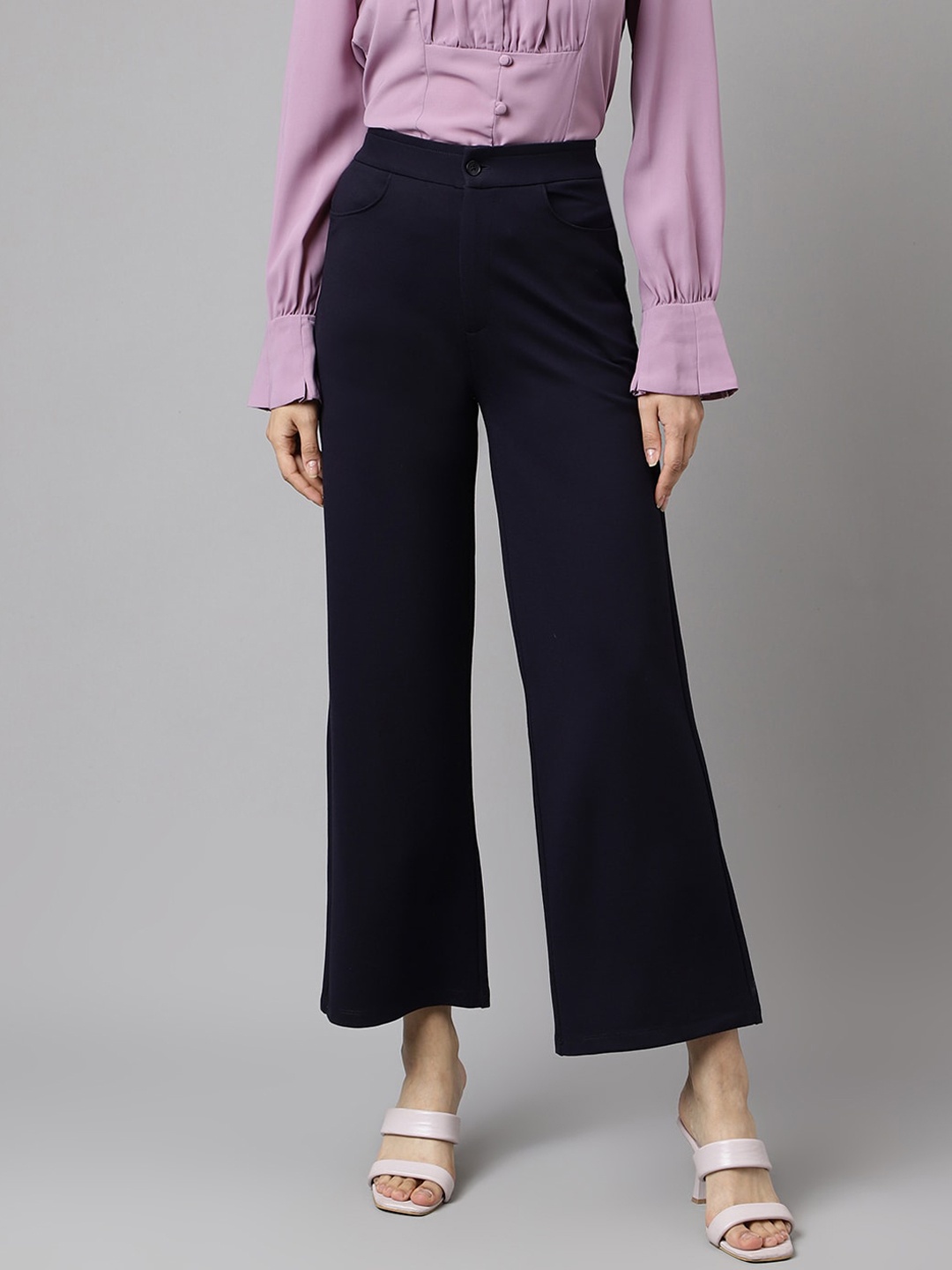

Latin Quarters Women Mid-Rise Flared Trouser, Navy blue