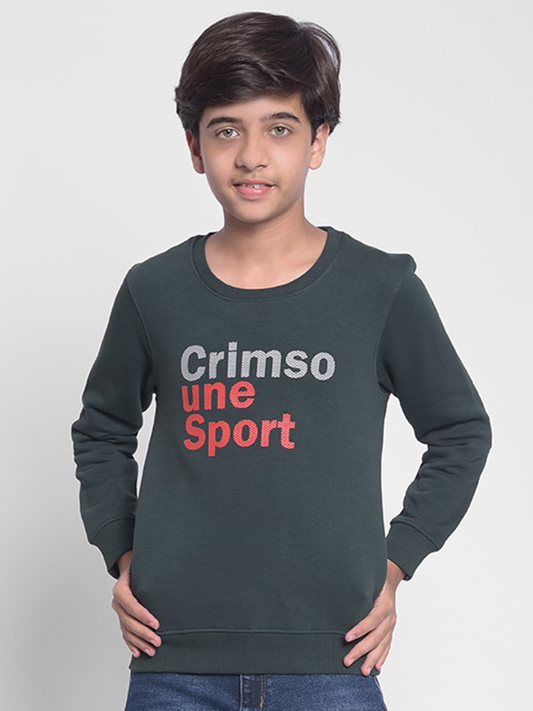 

Crimsoune Club Boys Typography Printed Sweatshirt, Green