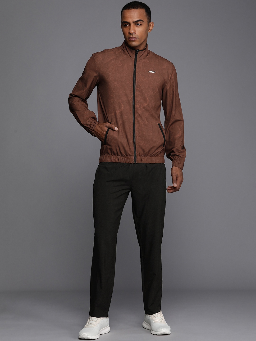 

HRX by Hrithik Roshan Men Abstract Rapid-Dry Tracksuits, Coffee brown