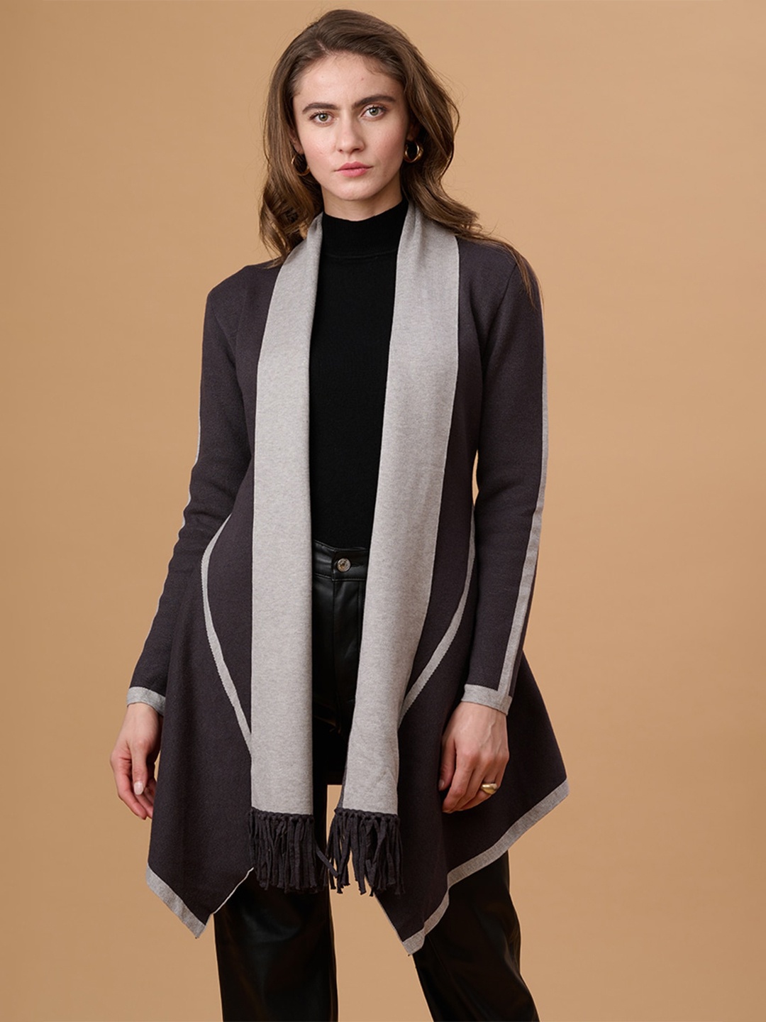 

Gipsy Shawl Lapel Longline Acrylic Shrug, Black