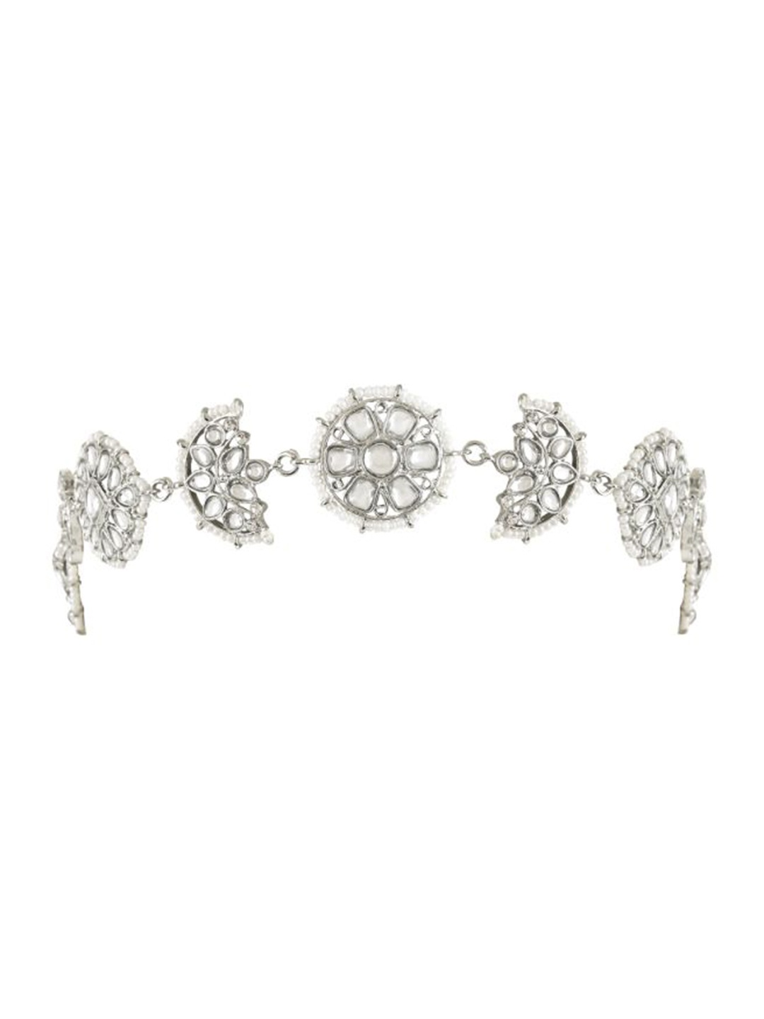 

I Jewels Silver-Plated Kundan Studded & Pearls Beaded Floral Mathapatti