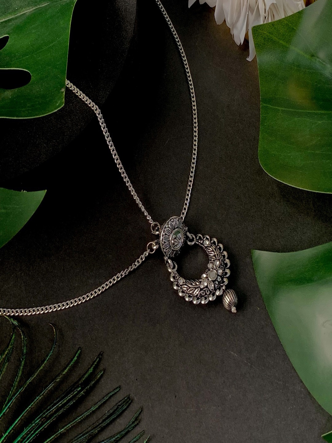 

I Jewels Oxidized Silver-Plated Mathapatti With Ghungroo