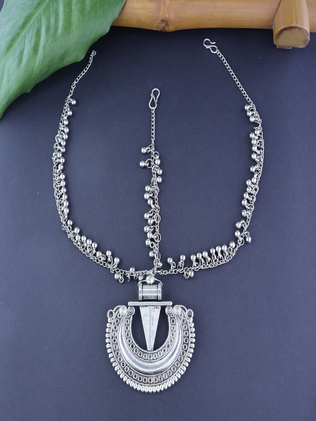 

I Jewels Silver-Plated Oxidized Mathapatti With Ghungroo