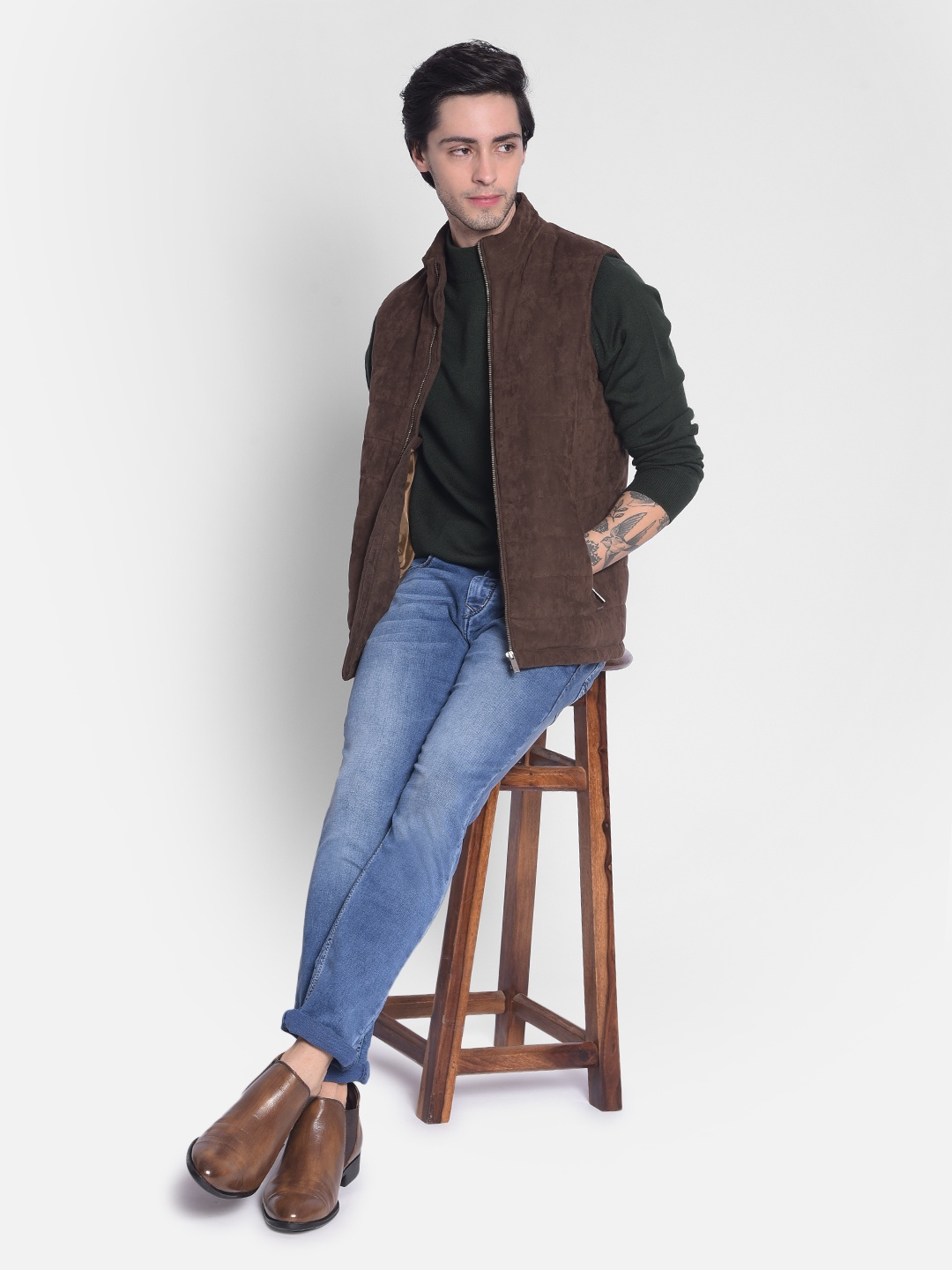 

Crimsoune Club Mock Collar Lightweight Suede Tailored Jacket, Brown