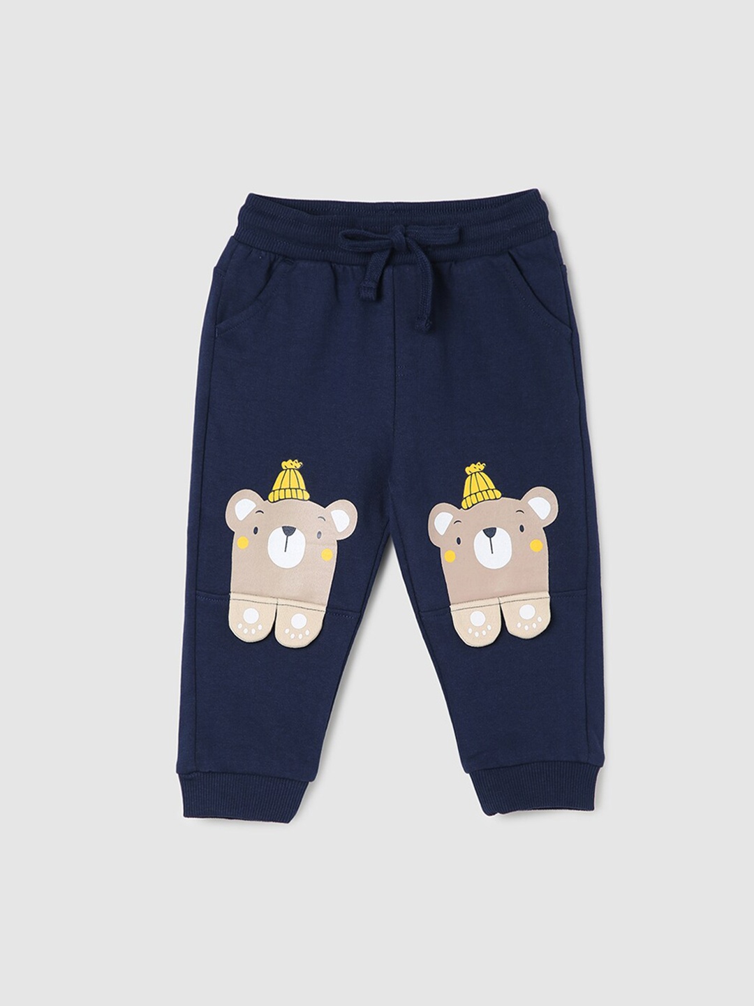 

max Infant Boys Mid-Rise Graphic Printed Pure Cotton Joggers, Navy blue
