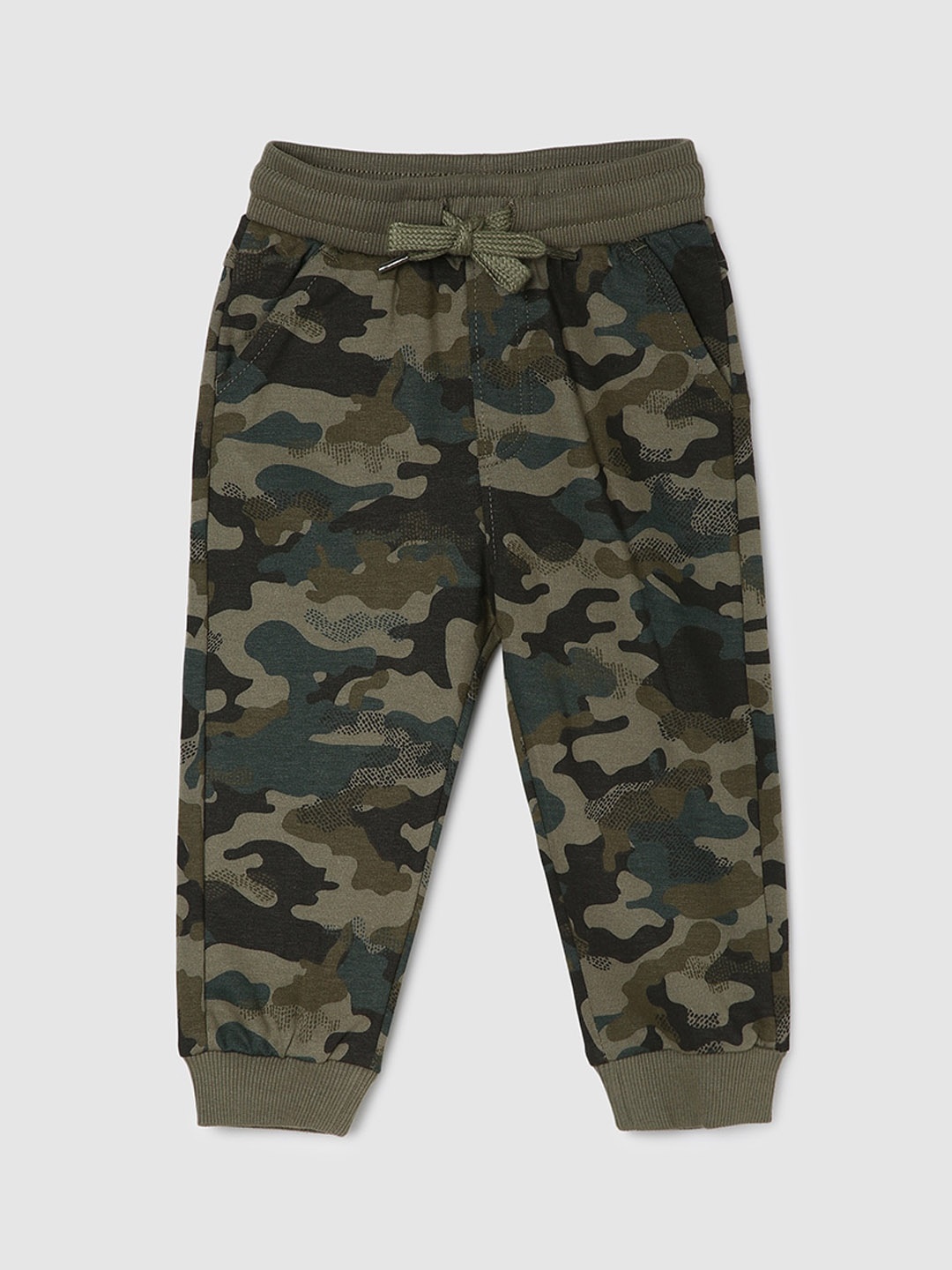 

max Boys Camouflage Printed Mid-Rise Pure Cotton Joggers, Olive