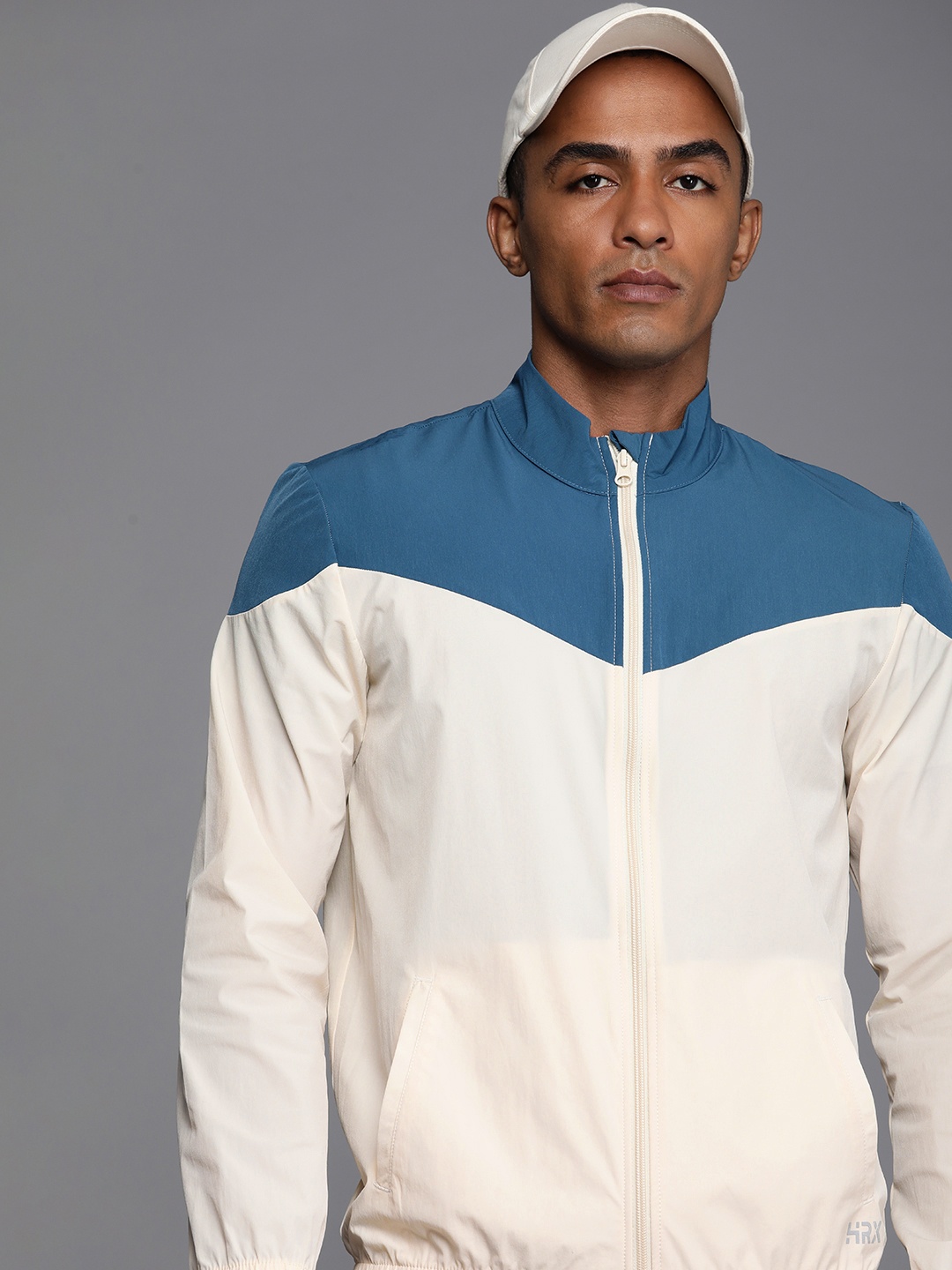 

HRX by Hrithik Roshan Men Colourblocked Rapid-Dry Running Sporty Jacket, Cream