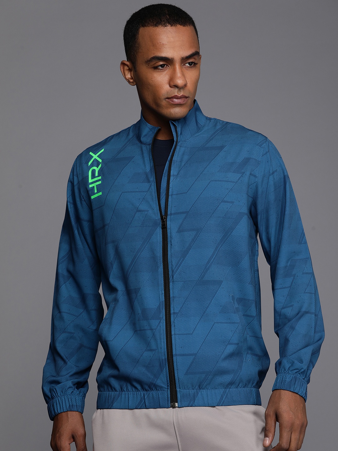 

HRX by Hrithik Roshan Men Geometric Printed Rapid-Dry Running Sporty Jacket, Blue