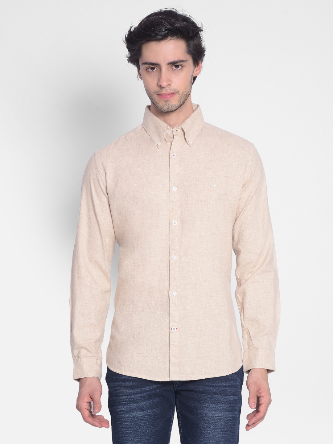 

Crimsoune Club Classic Slim Fit Pure Cotton Casual Shirt, Beige