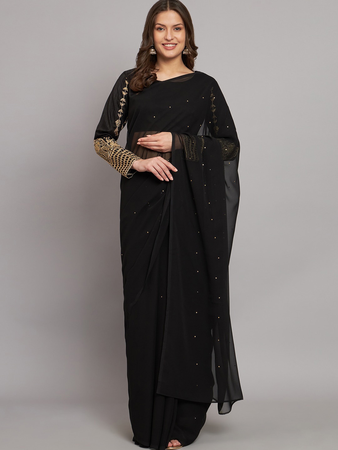 

KALINI Embellished Sequinned Poly Georgette Saree, Black