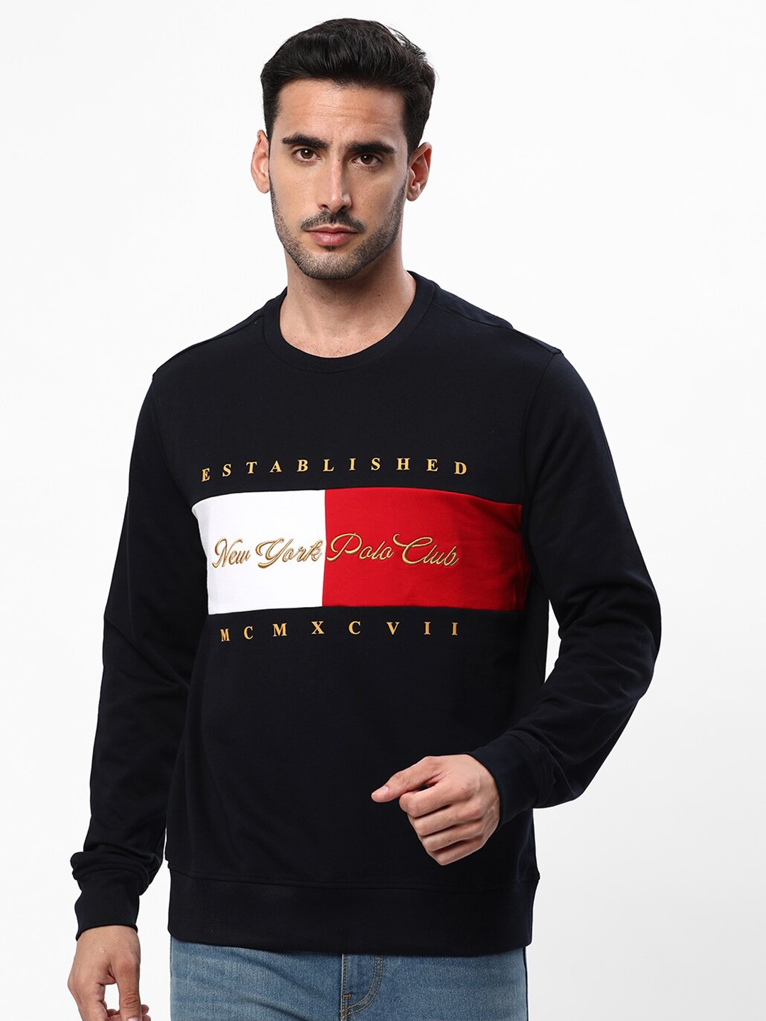 

R&B Men Blue Printed Sweatshirt