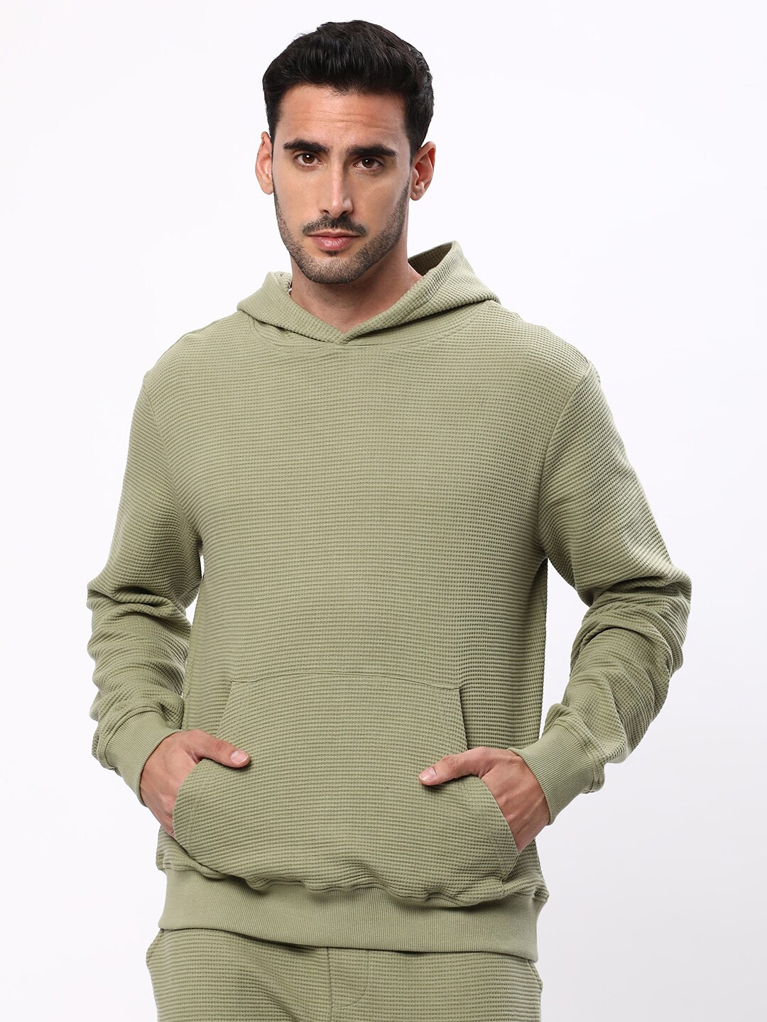 

R&B Hooded Cotton Pullover Sweatshirt, Green