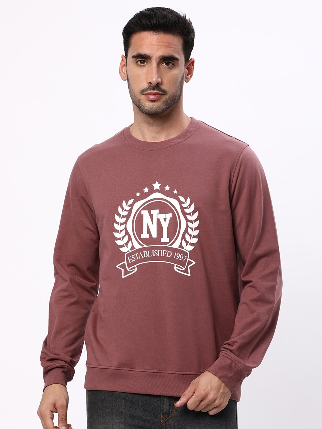 

R&B Men Pink Printed Sweatshirt