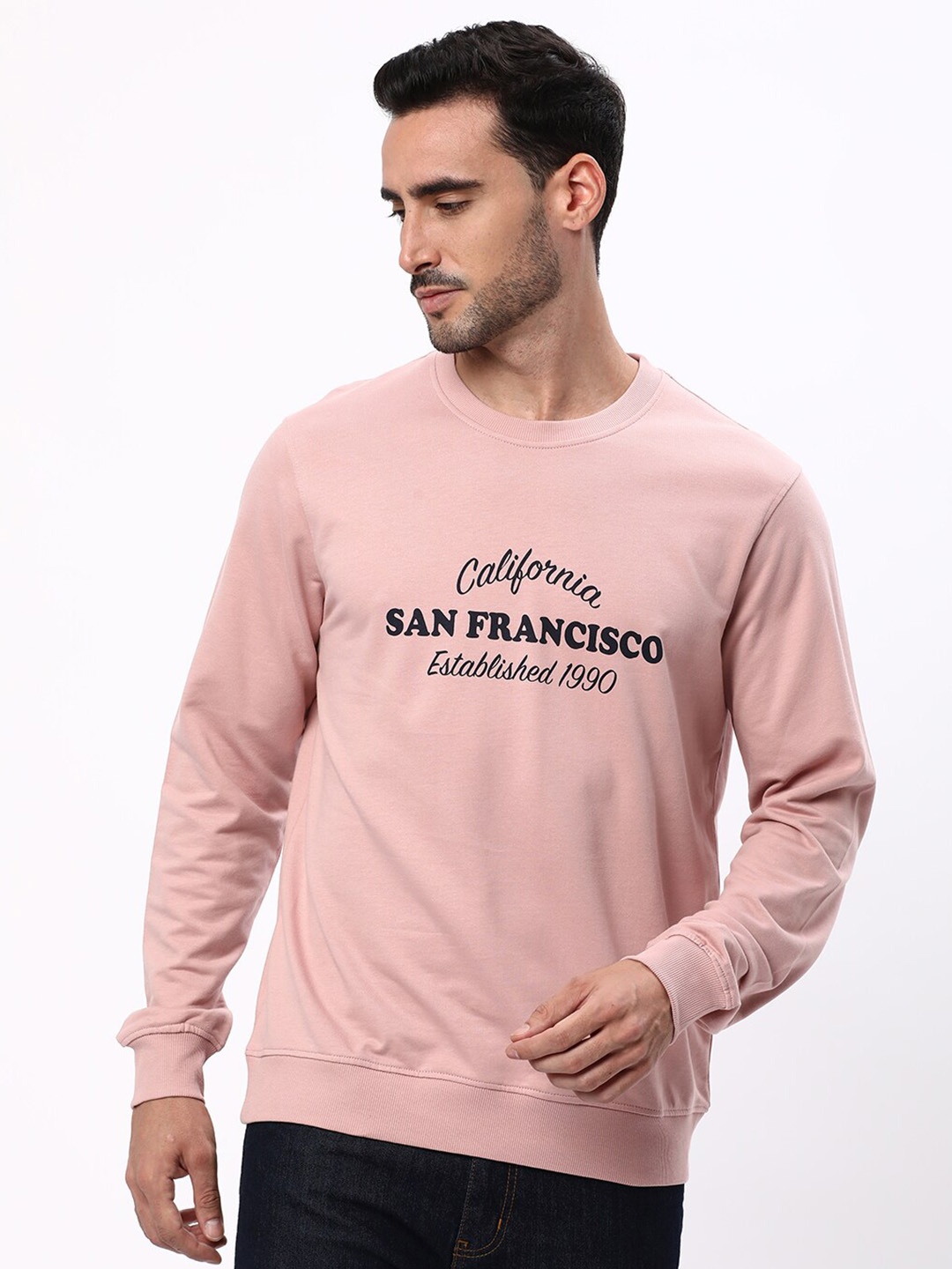 

R&B Men Pink Printed Sweatshirt