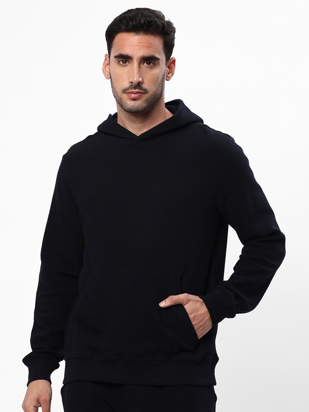 

R&B Hooded Cotton Front-Open Sweatshirt, Brown