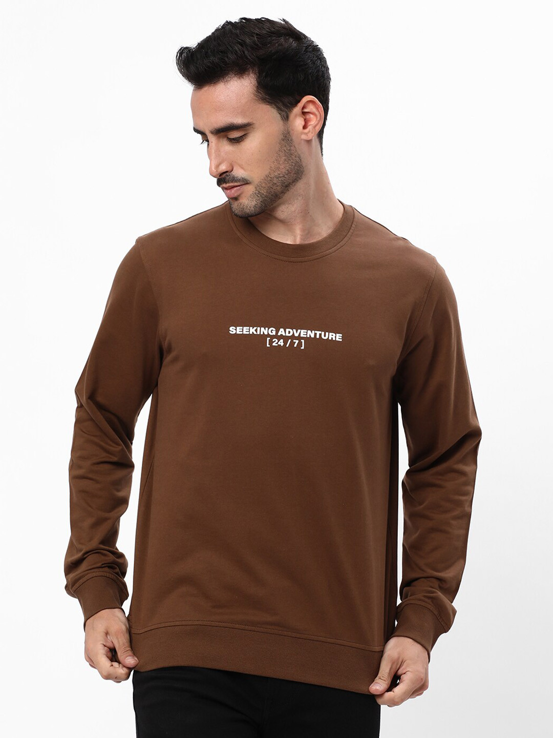 

R&B Men Brown Printed Sweatshirt