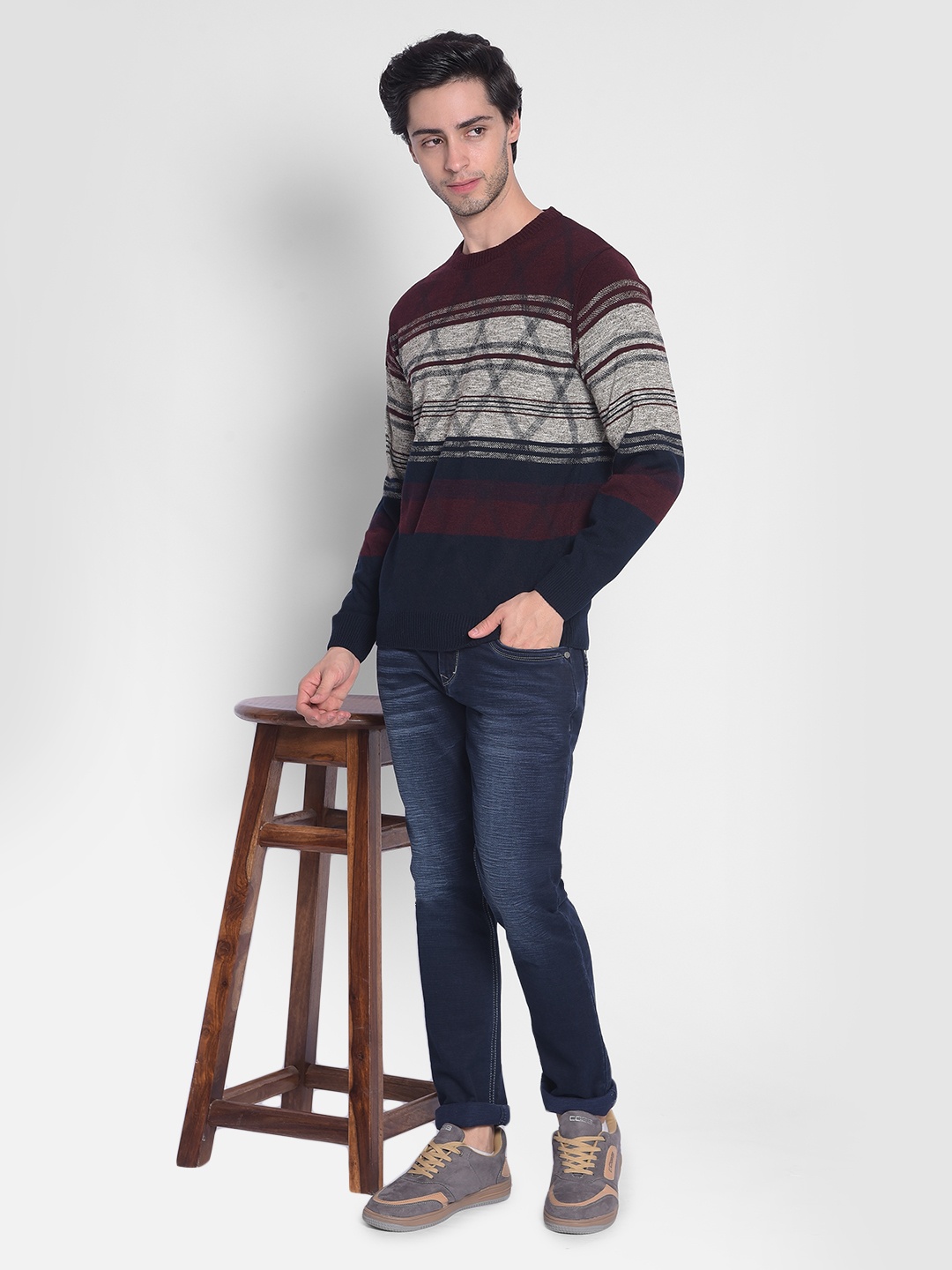 

Crimsoune Club Striped Acrylic Pullover, Maroon