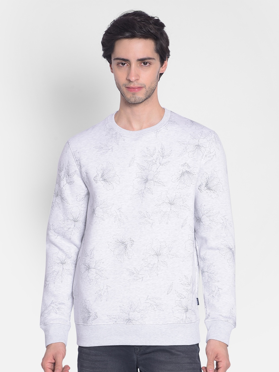 

Crimsoune Club Floral Printed Pullover, Grey