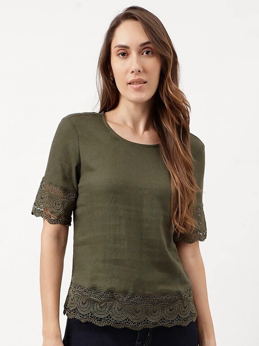 

Marks & Spencer Self Design Bell Sleeve Top, Olive