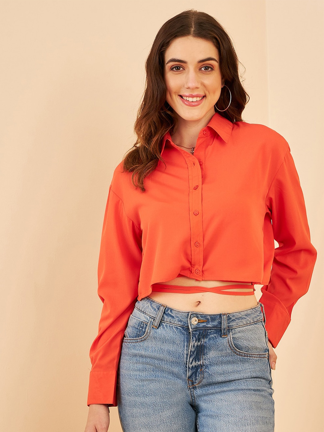 

RARE Shirt Style Crop Top, Orange