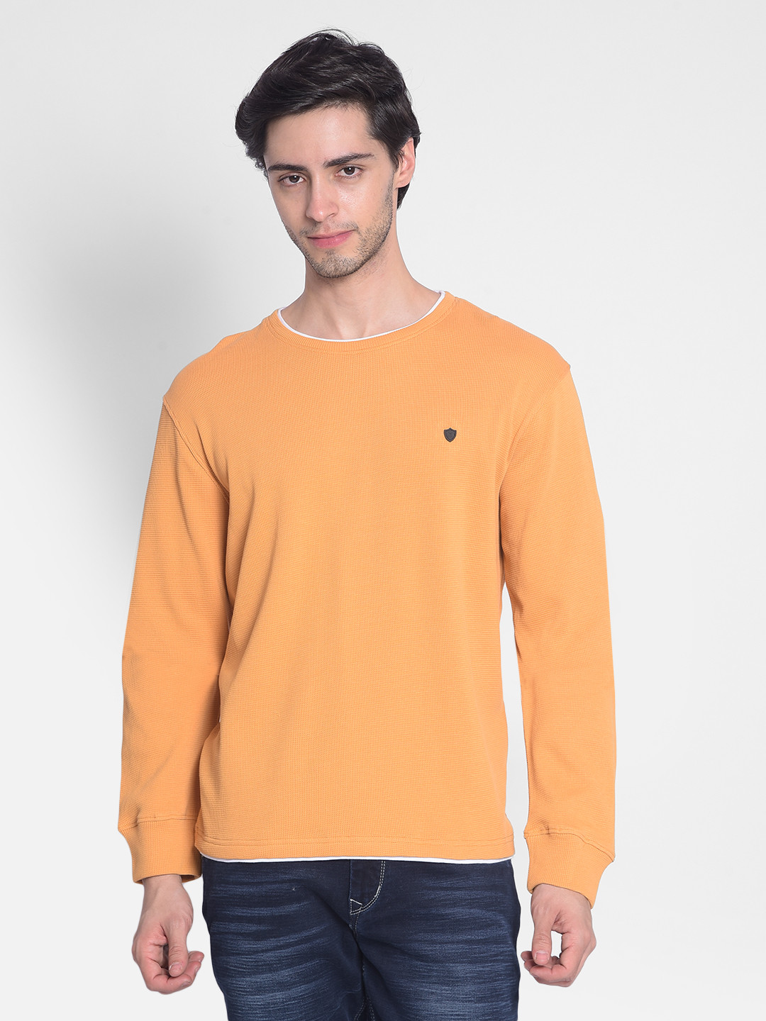 

Crimsoune Club Round Neck Slim Fit Pure Cotton Casual T-shirt, Mustard