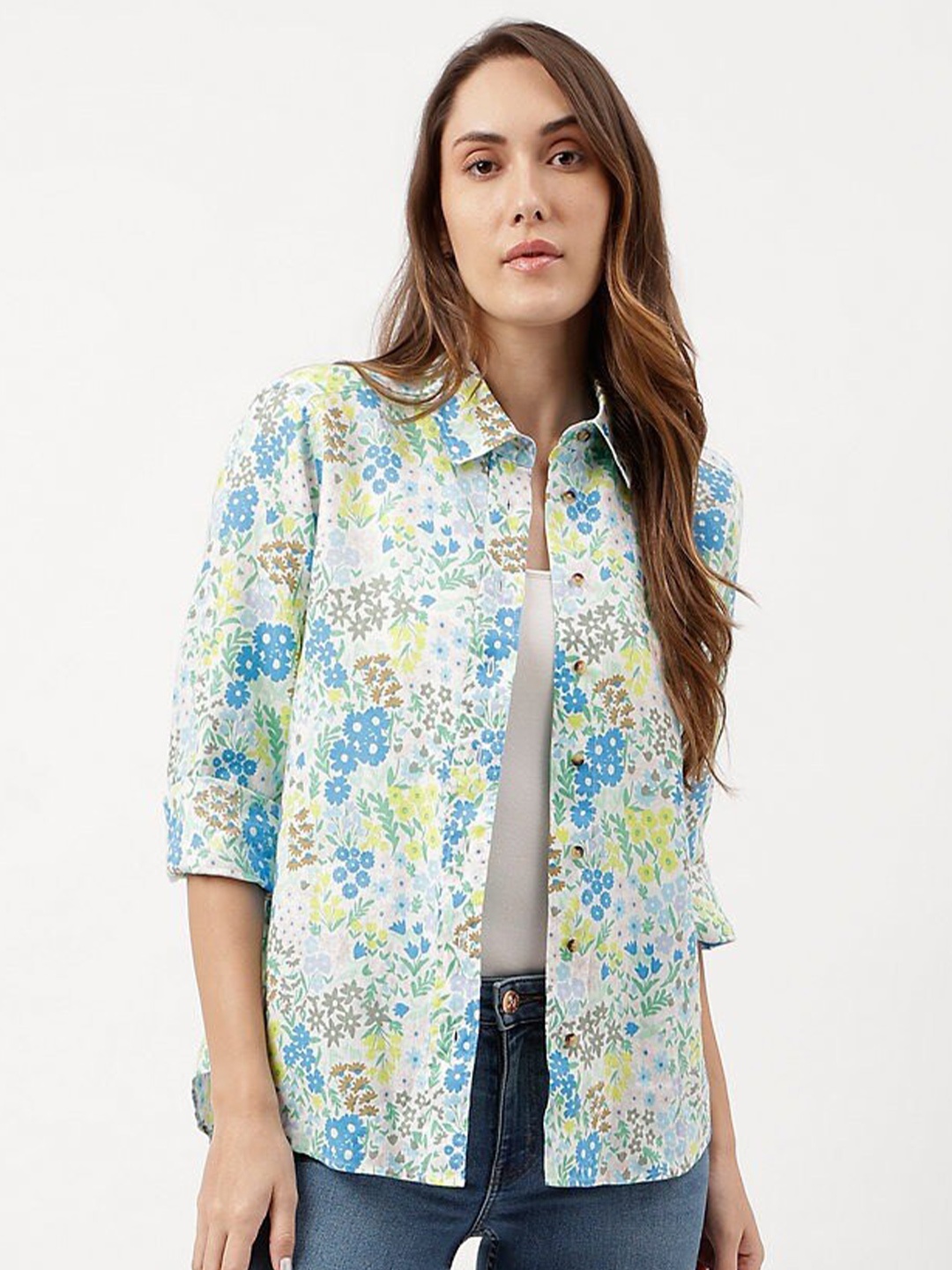 

Marks & Spencer Floral Printed Linen Casual Shirt, White