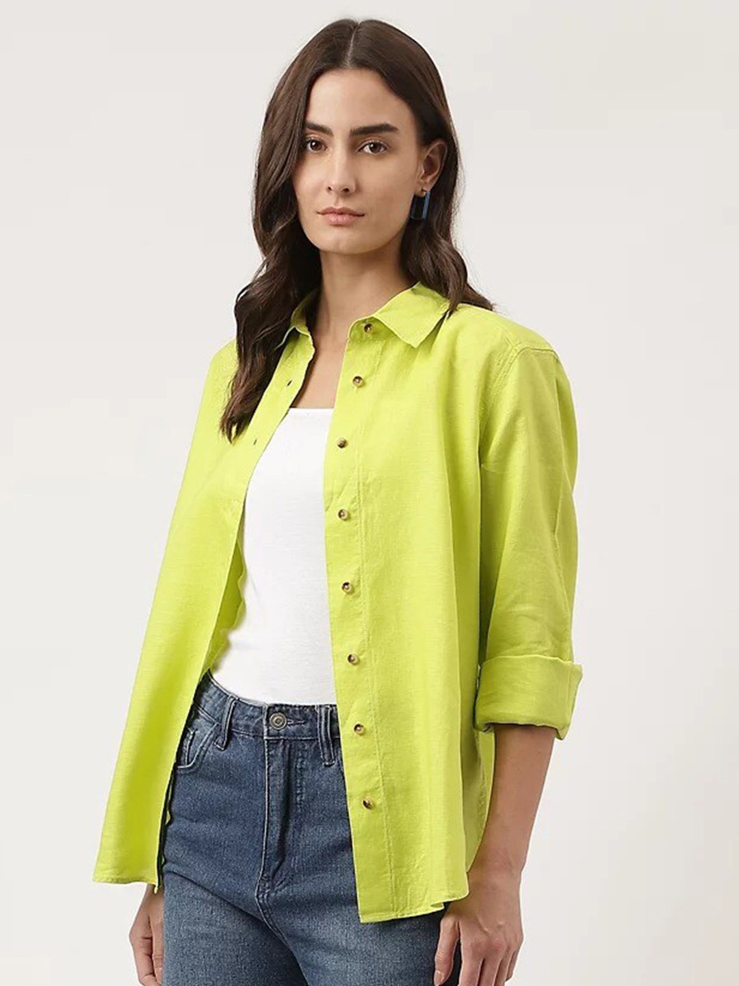 

Marks & Spencer Solid Linen Casual Shirt, Lime green