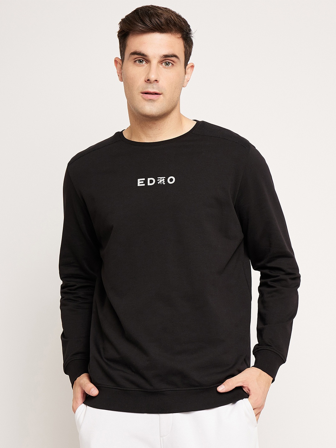 

EDRIO Round Neck Cotton Pullover Sweatshirt, Black