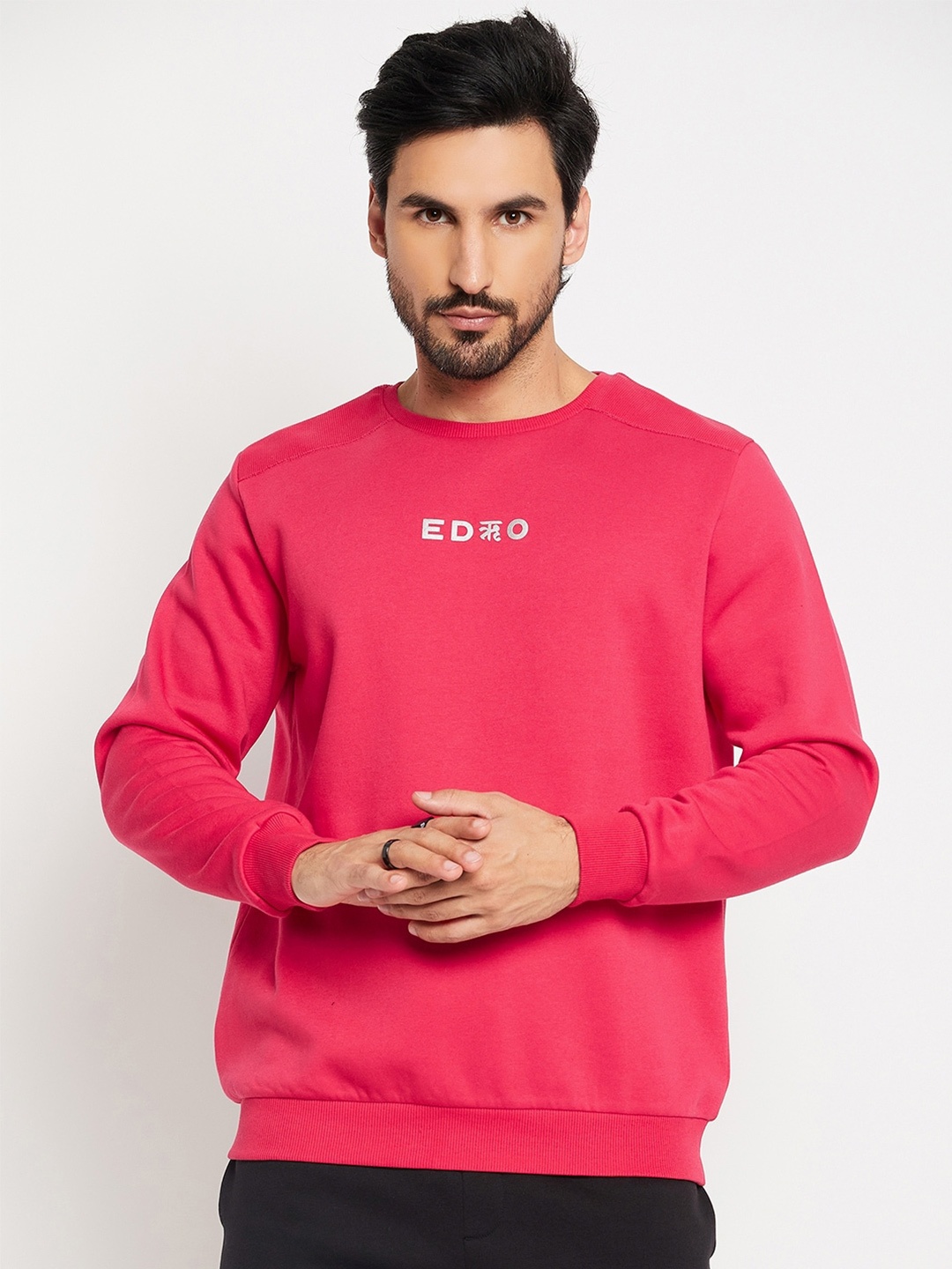 

EDRIO Round Neck Cotton Pullover Sweatshirt, Pink