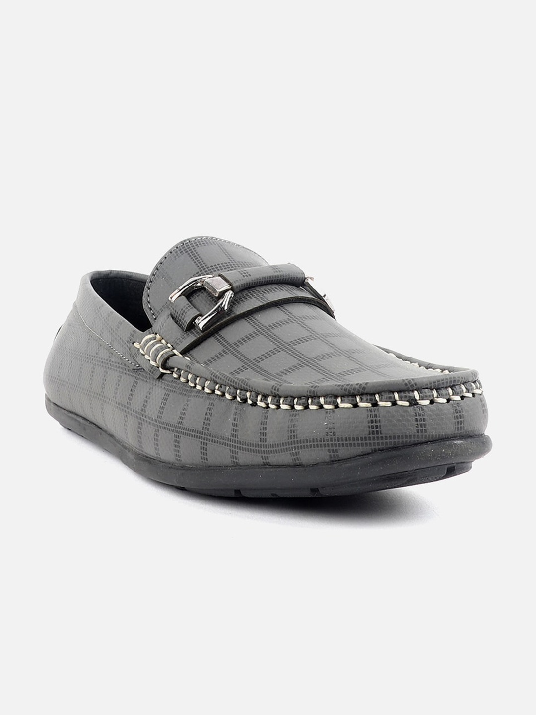 

Carlton London Men Checked Horsebit Loafers, Grey
