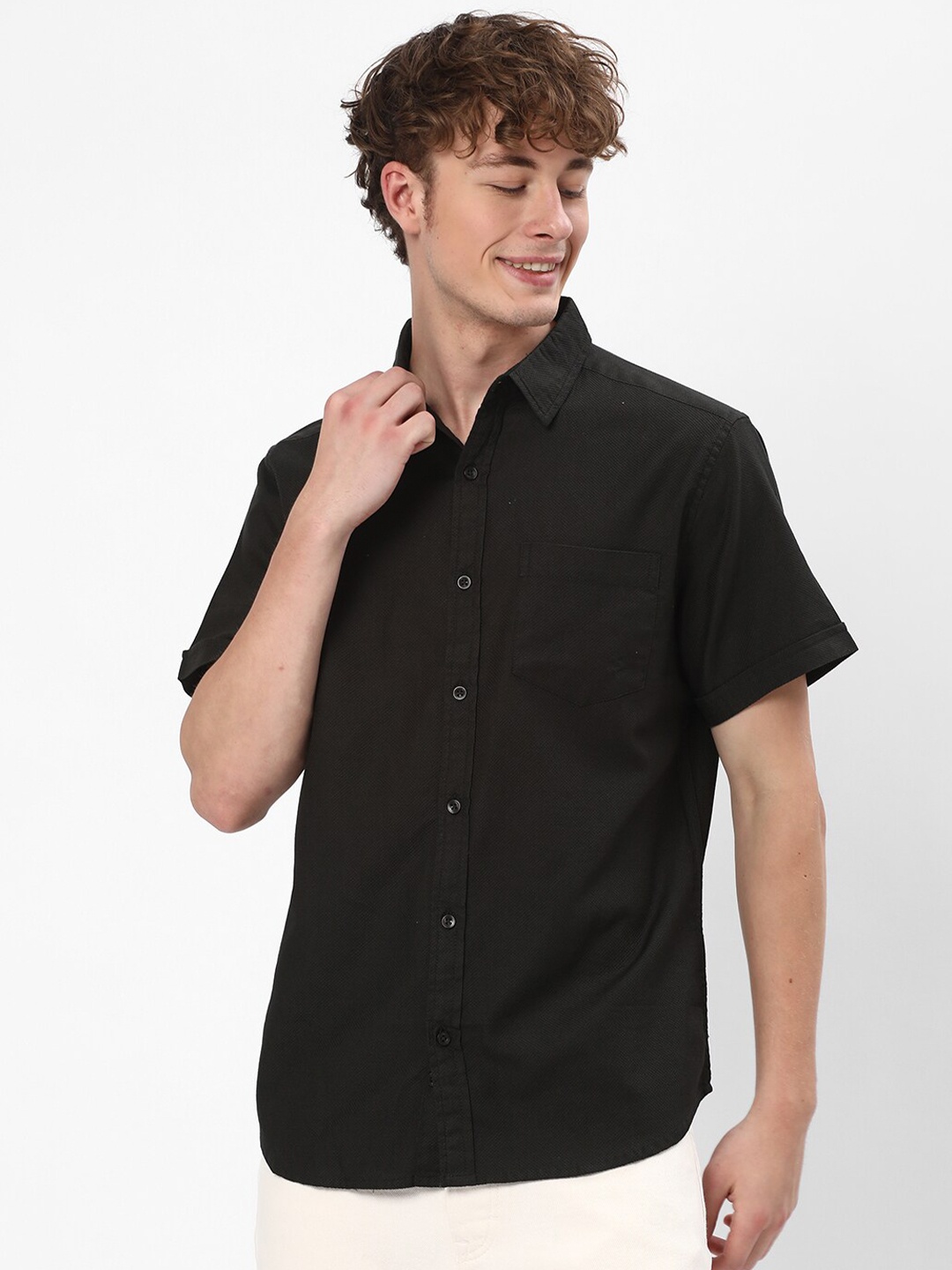 

R&B Spread Collar Cotton Casual Shirt, Green