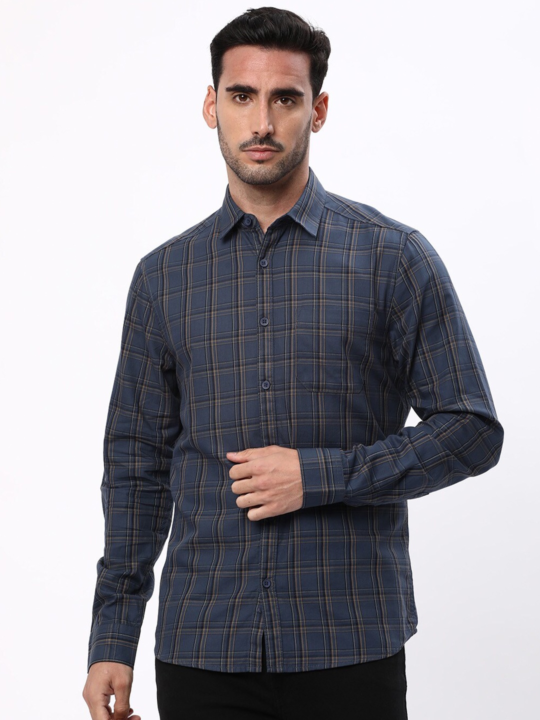 

R&B Checked Cotton Opaque Casual Shirt, Blue