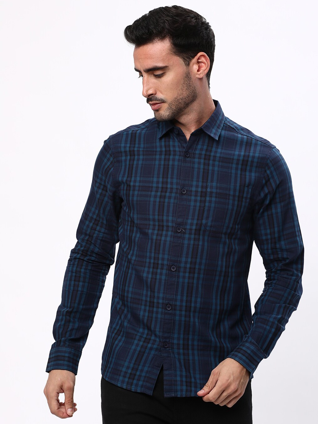 

R&B Tartan Checked Cotton Casual Shirt, Blue