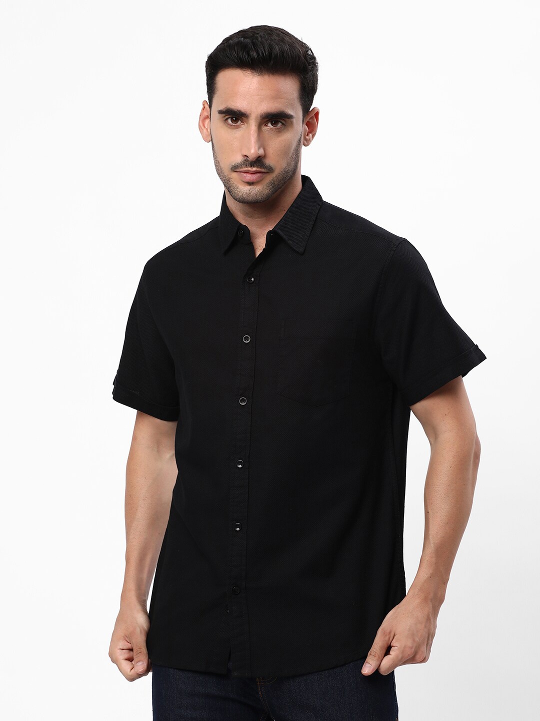 

R&B Cotton Opaque Casual Shirt, Black