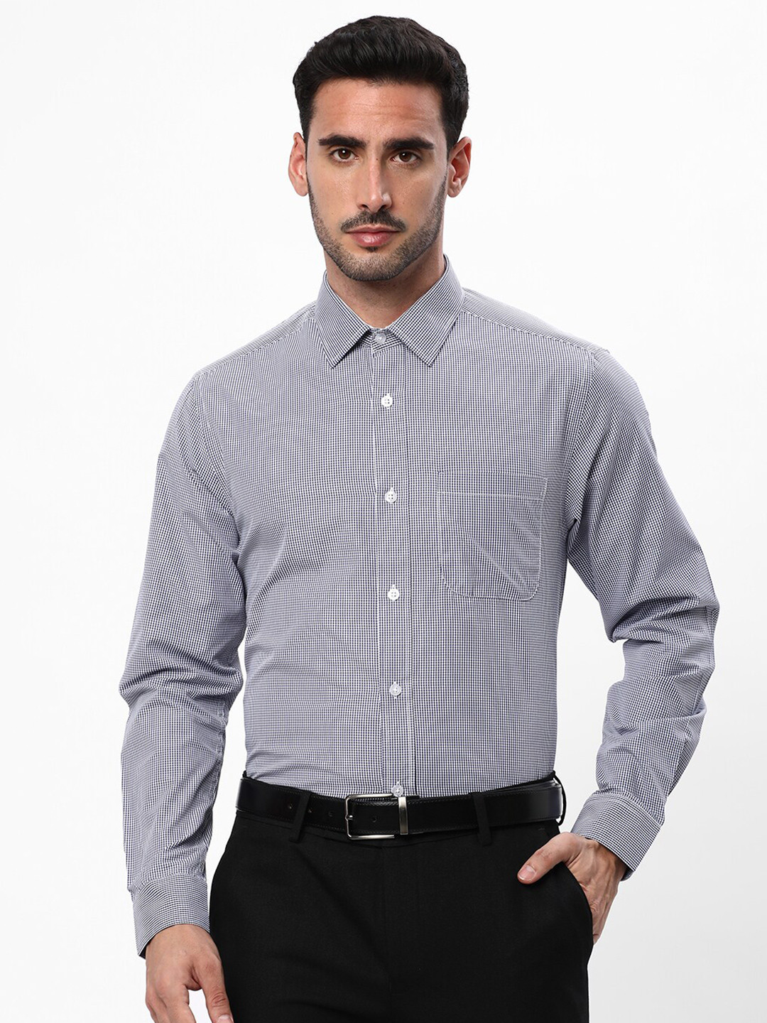 

R&B Micro Checked Formal Shirt, Blue