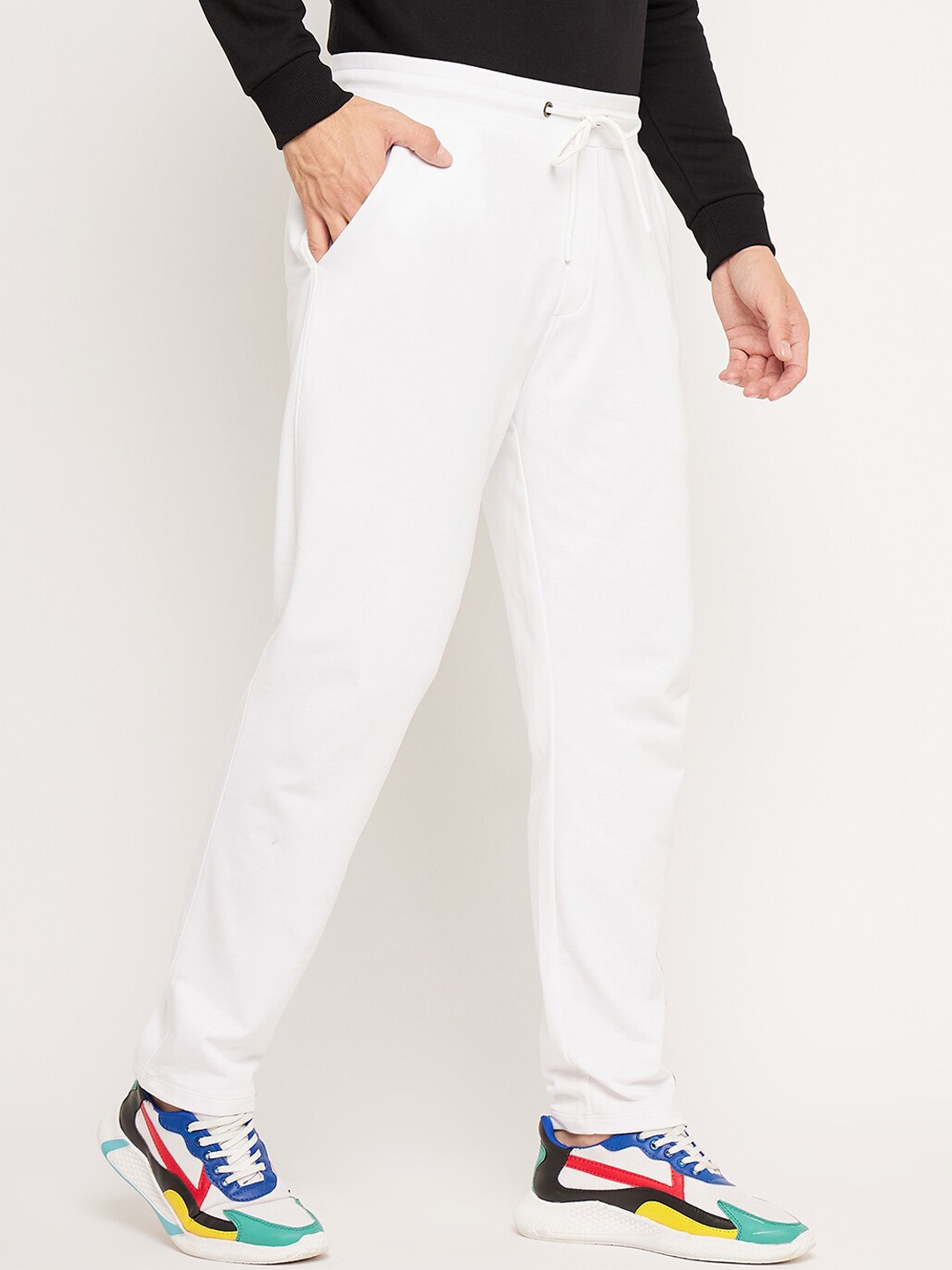 

EDRIO Men Mid Rise Straight Fit Cotton Track Pants, White